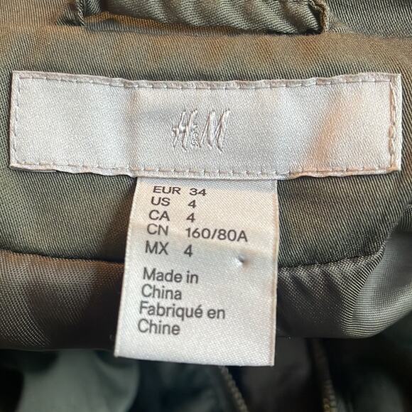 H&M Olive Green Bomber Jacket Full Zip Y2K Outdoor Fall Sporty Prep Collegiate - Picture 4 of 7